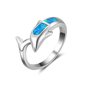 Dolphin save the ocean ring 925 sterling silver opal stone