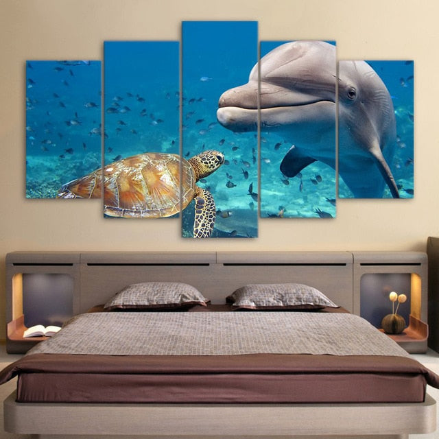 Sea Turtle And Dolphin 5 Pieces Printed Poster