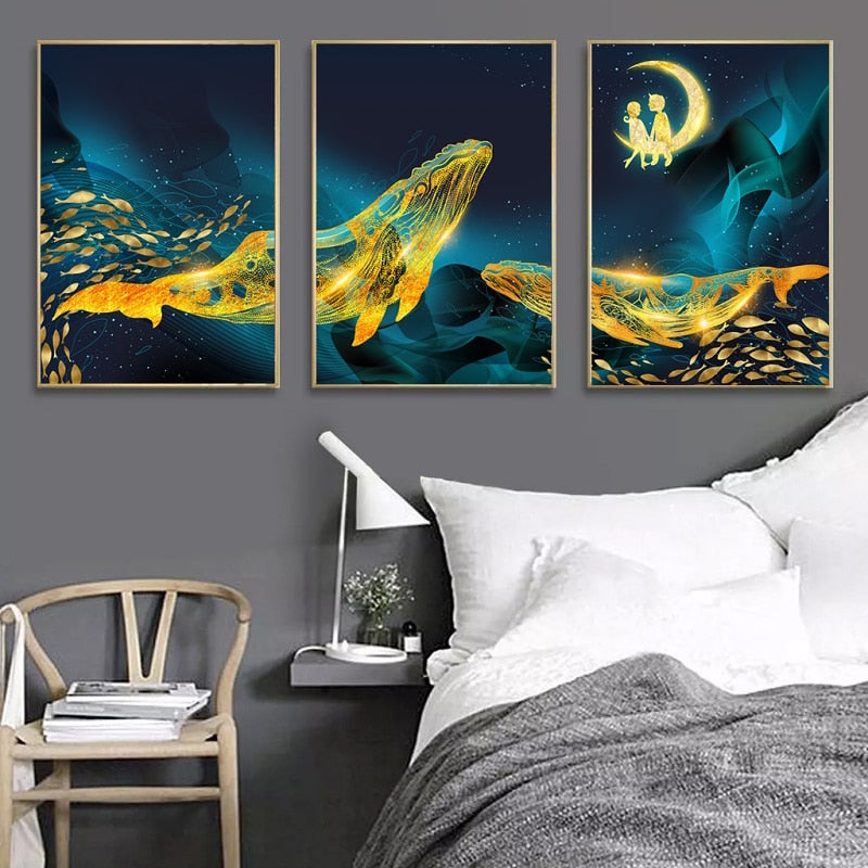 Gold Whale Printed Poster