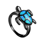 save the sea turtles black ring opal stone 